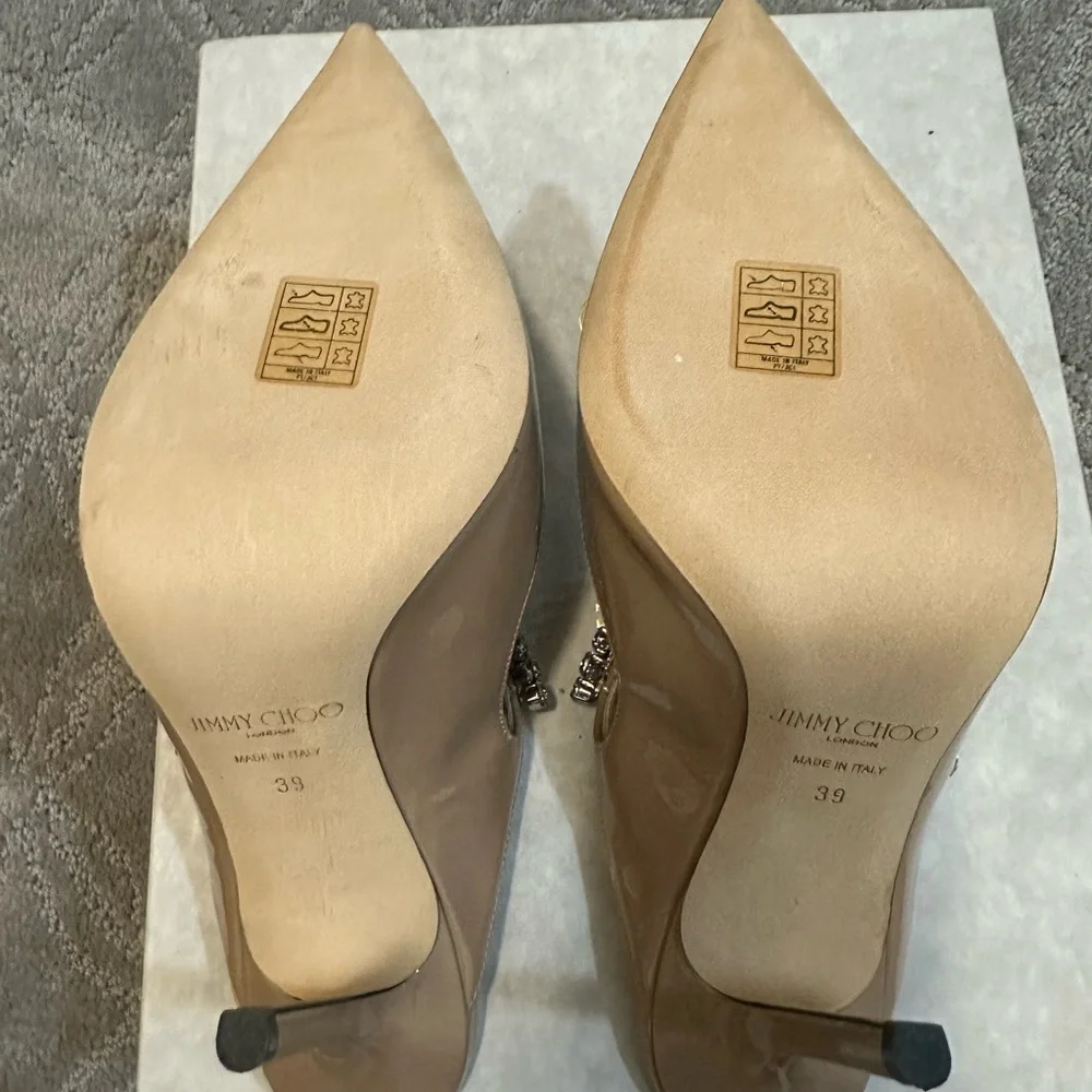Jimmy Choo Beige Bing 100 Patent Leather Heels - Picture 8 of 9